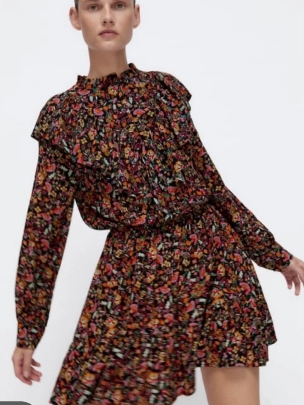 NWT-Zara Floral Print Ruffle Dress